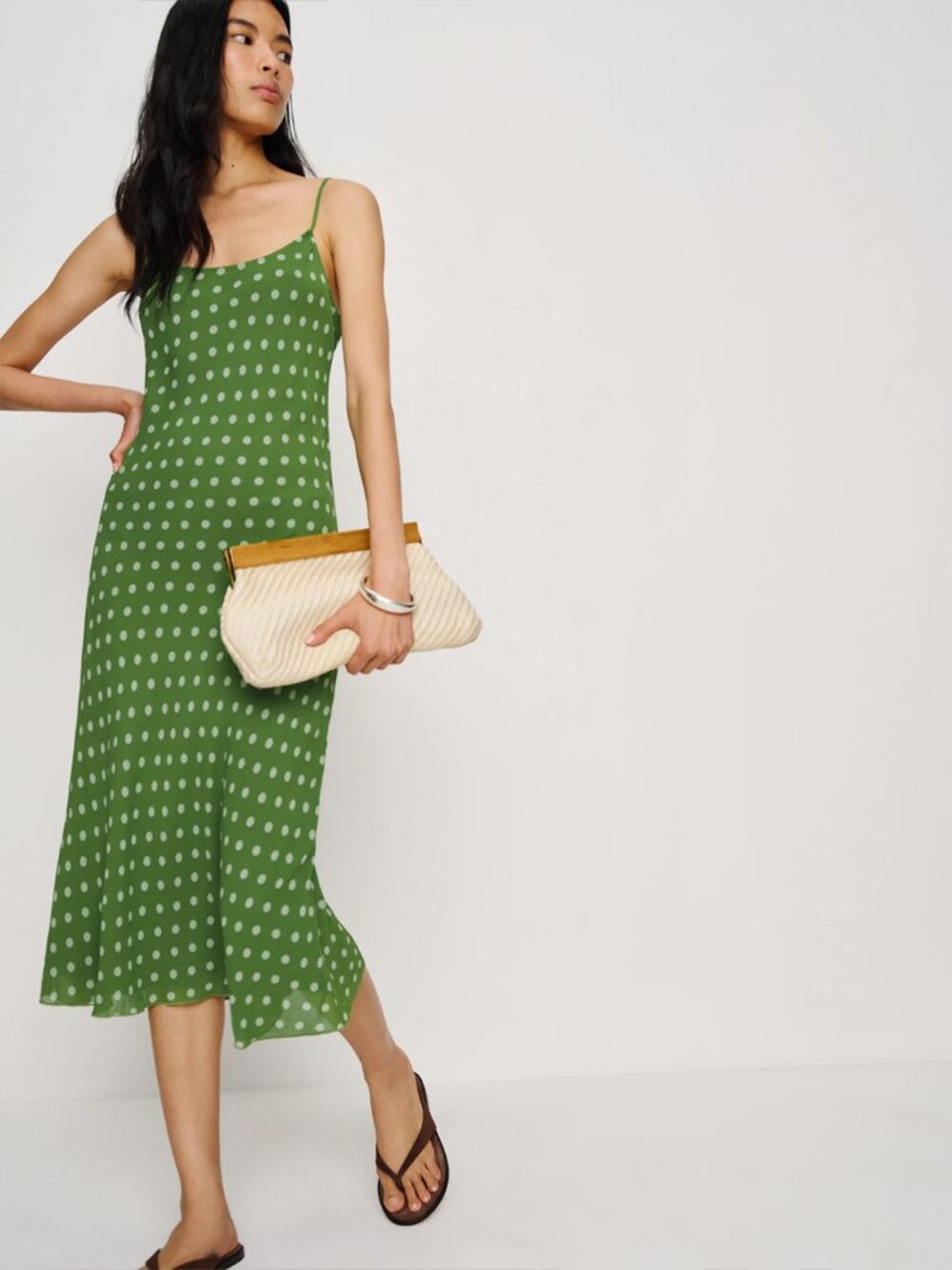 Reformation Emerick Dress in Green Polka Dot - XS - Picture 3 of 7